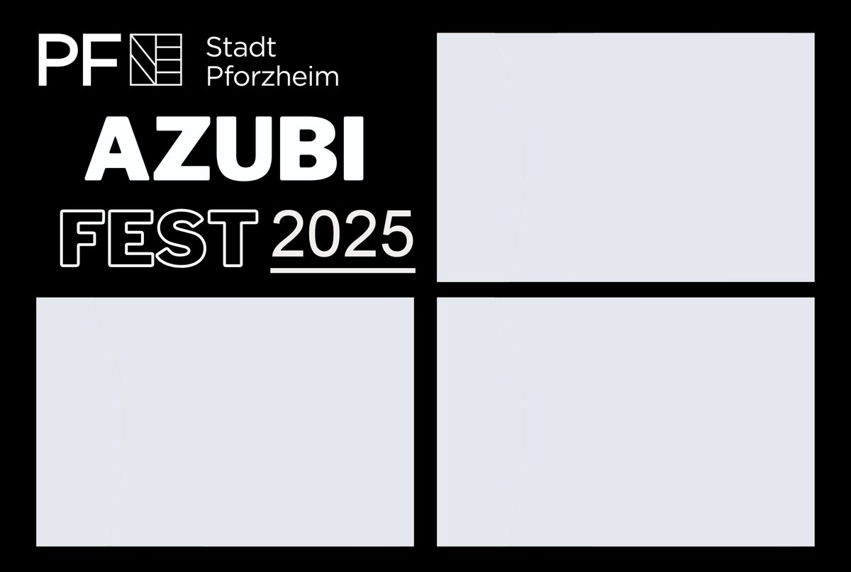Druck-Layout-Beispiel für das Azubi Fest der Stadt Pforzheim mit drei Foto-Platzhaltern